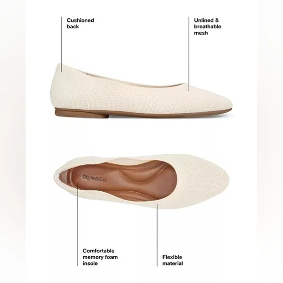 Style & Co Women's Tallyy Flats Cream Breathable, Flexible Knit Flats Size 8 - Picture 9 of 10